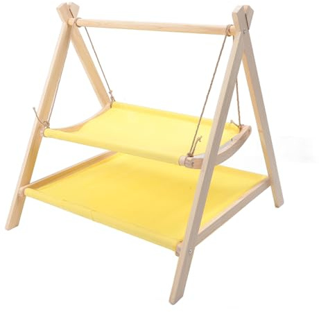 Asixxsix Cama Hamaca con Columpio para Gatos, 2 Capas, Marco de Madera Elevado, Cama para Gatos, Gatito, Mascota, Columpio, Juguetes, Cama Portátil para Gatos para Todas Las Estaciones