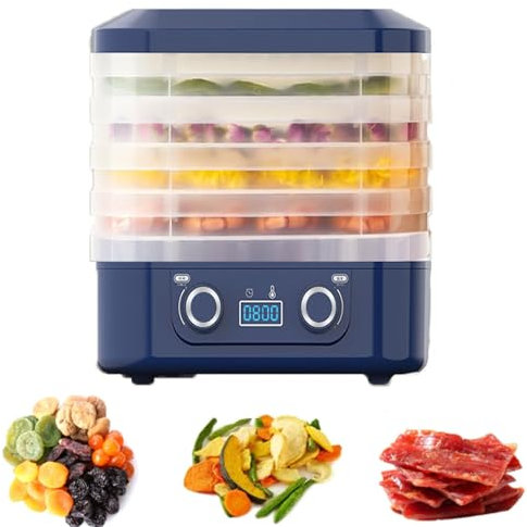 Deshidratadores de alimentos, máquina secadora de frutas y carnes con 5 bandejas apilables, máquina liofilizadora, temperatura ajustable, for frutas, carnes, verduras, bocadillos for mascotas, 5 bolsa