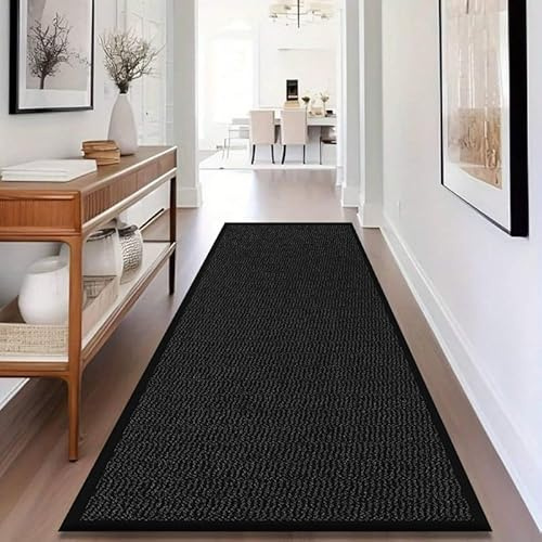 Cozy Haven Sunny Indoor & Outdoor Runner Rug – Machine Washable Non-Slip Rubber Backed Entrance Mat, Long Waterproof Mats for Hallway, Front Entrance, Kitchen, Patio or Garden - (Black, 60x180 cm)