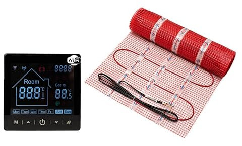 Warmcoin™ Heizmatte - Elektrische Fußbodenheizung, Selbstklebend, Verschiedene Größen, 160 W/m² mit Thermostat (W100 WIFI Schwarz thermostat, 1m²)