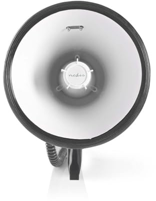 NEDIS MEPH250WT - Megafono portatile - Portata: 1500 m - Volume massimo: 120 dB - Microfono staccabile - Sirena - Funzione di registrazione - Riproduzione USB - Con tracolla - Bianco