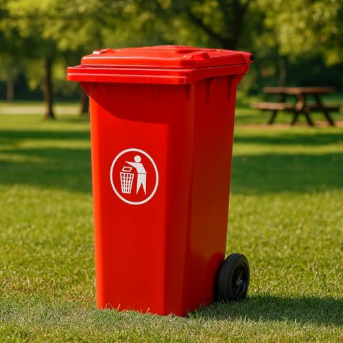 BURAKH Recycling Wheelie Bin Dustbin Rubbish Waste Trash Kitchen Home Office 100L 120L EN840 | Outdoor Rubbish Waste with Wheels | Recycling Food Dustbin (Red, 120L)