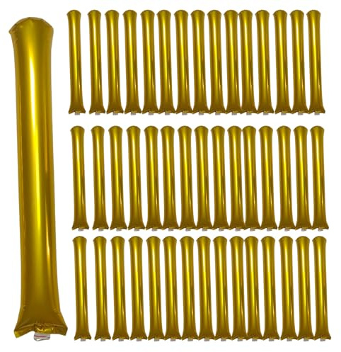 ROSEBB 48pcs Round Head Boom Sticks Thunder Sticks Cheering Sticks Team Spirit Plastic Cheerleading Spirit Stick Clapper Inflatable Noise Maker Sports Supply (Golen)