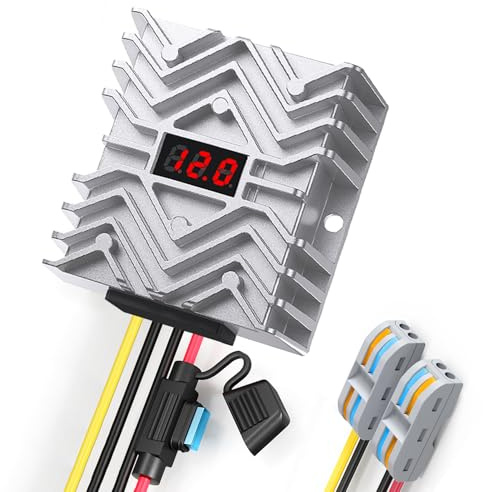 Convertidor de voltaje de 24 a 12 voltios, convertidor de 24 V a 12 V, 30 A 360 W con pantalla LED, chip de seguridad MCU, con conectores de fusibles, fuente de alimentación impermeable para coche