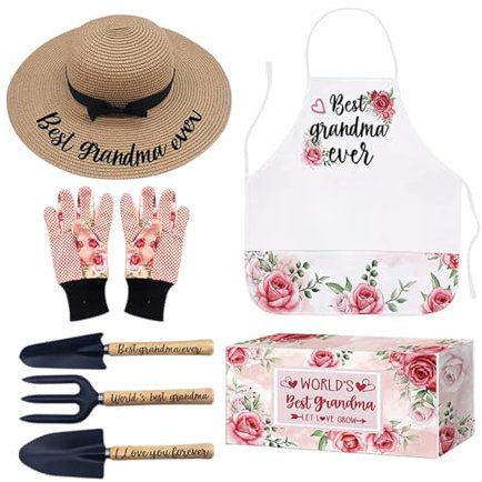 MagiDeal Ensemble d'outils de jardinage pour femmes outils de plantation emballés dans une boîte cadeau chapeau rustique tablier floral gant ensemble de 6 pour, Style A