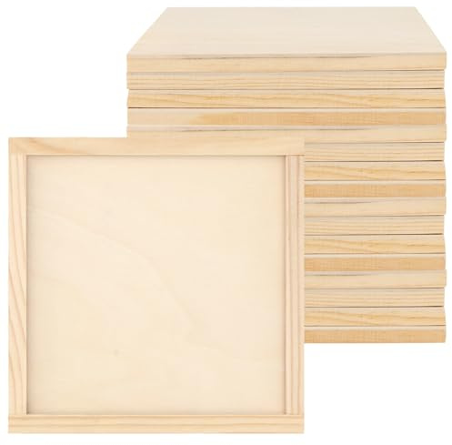 JIEHIN 15 Stück 20x20 cm Holz Leinwand Quadratisch, Leinwand Bretter Holz Malgrund Leinwand Rahmen Malplatte, unlackierte Holzplatten Holztafeln zum Malen, Zeichnen, Kunsthandwerk