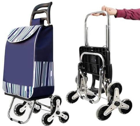 Carrello della spesa pieghevole con 3 ruote per scale – leggero e antiscivolo per anziani, casa e supermercato(A)