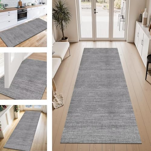 Teppich Läufer Flur Küche rutschfest Dunkelgrau Abstrakt Teppichläufer Kücheläufer Waschbar 50X180CM Meterware Küchenteppich Läuferflurteppich Wohnraum Schlafzimmer Kinderzimmer Schmutzfangläufer