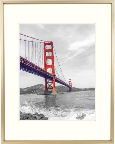 upsimples 1 Stück Alu-Bilderrahmen A3 Gold, mit Passepartout für Poster | Moderner Rahmen A3 für Poster, Kunstdrucke, Kinderzeichnungen, Urkunden, Metallrahmen mit Passepartout und Acrylglas