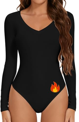 Joyshaper Women Long Sleeve Bodysuit Fleece Thermal Top Square Neck Leotard Jumpsuit Tops Basic Undershirts