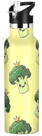 Bouteille d'eau pour enfants avec paille étanche pour garçons et filles, 591 ml, sans BPA, joli brocoli de dessin animé