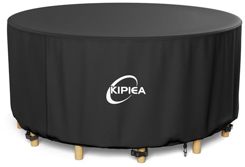 Kipiea Gartenmöbel Abdeckung Rund Winterfest, 500D Oxford Gewebe Gartentisch Abdeckung Rund Wasserdicht, Abdeckplane für Gartenmöbel und Gartentische mit Winddicht, Anti-UV, Reißfest (Ø158x90cm)