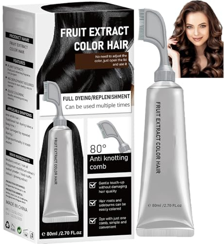 Fruit Essence Hair Dyeing Comb, Fruit Hair Dye Cream for Grey Hairs Coverage - Natural, Plant-Based Extract Hairs Dye Essence, Ammonia-Free, Keratin Ha-ir Color for Men Women (1,Black)