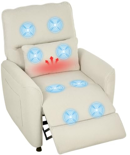 HOMCOM Sillón Relax Reclinable Eléctrico Calor Lumbar Masaje Crema | Sillón Masaje Relax, Motor Silencioso, Función de Memoria, Bolsillos Laterales, Control Remoto con USB