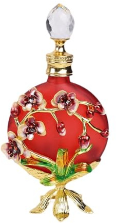 Botella de perfume de vidrio vintage de 30 ml, botella de perfume vacía recargable con patrón de flores, regalo elegante para mamá, color rojo, 5,7 x 14 cm, color rojo