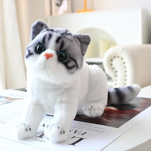 Xiyocadt Katze Kuscheltier, Lebensecht Stehend Katze, Sammeln - Niedliche Tierkatze FüR Wohnzimmer, Schlafzimmer, Auto, Sofa，FüR Jungen Und MäDchen Geeignet (21cm,Grau)