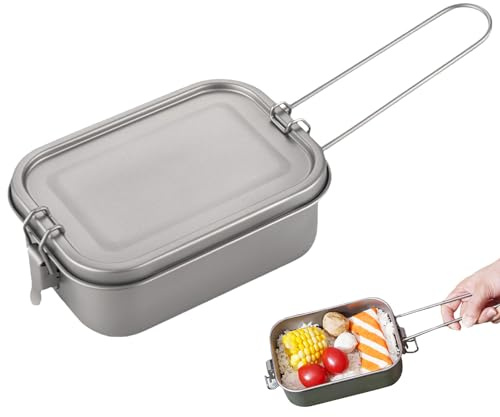Generisch Fiambrera de titanio para camping, fiambrera, fiambrera para alimentos con tapa hermética, caja de asas sellada, a prueba de fugas, plegable para calentar al fuego
