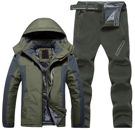 Generisch Combinaison de ski pour homme - 2 pièces - Coupe-vent - Avec capuche - Ensemble de vêtements de ski - Imperméable - Veste de ski et pantalon chauds - Combinaison thermique - Sport de plein