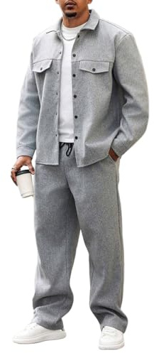 Oanviso Completi Tuta da Uomo Moda 2 Pezzi Casual Giacca Cardigan Con Bottoni Manica Lunga + Pantaloni Lunghe Slim Fit Tute Lavoro Allenamento Oversized