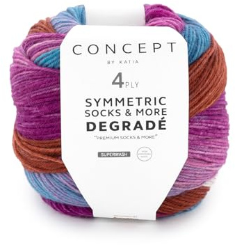 Katia Concept Symmetric Socks & More Degrade 4ply, zwei gleiche Socken stricken, Sockengarn 100 g 400 m Sockenwolle mit Farbverlauf, Strumpfwolle mit Merinowolle (83)