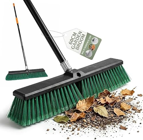Pelle & Sol 60cm Garden Broom - Heavy Duty Outdoor Broom – Stiff Bristles Sweeping Brush Garden Tools for Patio, Driveway, Yard & Concrete Cleaning with Long Handle