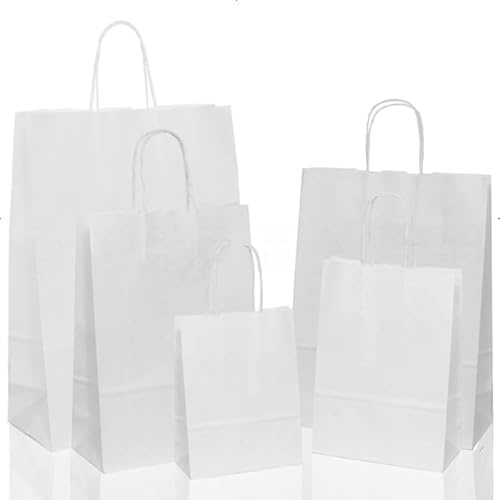 BUSTE BORSE SHOPPER 36X12X41 SACCHETTI DI CARTA CON MANICO CORDINO COLORE BIANCO (25)