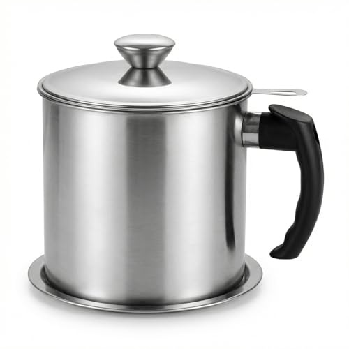 Pinsheng Filtro Cocina, Recipiente de Grasa con Colador Graseras de Carne y Pescado Acero Inoxidable para Almacenar Aceite Usado para Freir y Grasa para Cocinar 1.8L (1.8L)