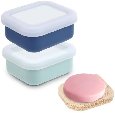 2 Pièces Boite a Savon Voyage en Silicone, Porte-Savons Solide, Boîte à Savon Etanche avec Couche D’égouttage, pour Voyage, Maison (9,7 x 8,5 x 4,1 cm)
