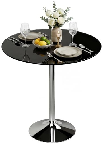 HOMCOM Round Bar Table with Steel Frame for 4, 70 x 70 x 75.5cm, Black