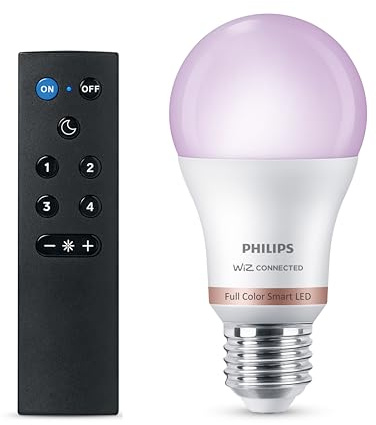 Philips Smart Lighting, Lampadina a LED A60 Smart RGB con Telecomando, E27, 806 lm, Luce Bianca Regolabile e a Colori 2.200-6.500K, dimmerabile, Connected by WiZ Alexa, Google Home, Apple Home