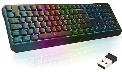 KLIM Chroma Tastiera Wireless ITALIANA - Sottile, Resistente, Ergonomica + Tastiera Gaming Retroilluminata Silenziosa e Impermeabile + PC Mac PS4 PS5 + NUOVA VERSIONE + Nera