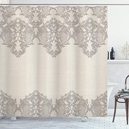 ABAKUHAUS Abstrakt Duschvorhang, Retro empfindliche Spitze wie, Stoffliches Gewebe Badezimmerdekorationsset mit Haken, 175 x 240 cm, Taupe