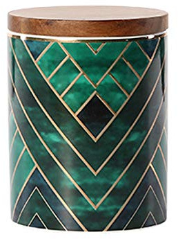 XUDREZ Keramiska burkar, utsökta orientaliska gröna keramiska behållare för kök kryddförvaring, teburk, kaffekanna med trälock (12,8 x 9,8 cm)