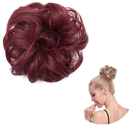 SEGO Haarteil Haargummi lockige Dutt Haarknoten Haarverlängerung unordentlicher Hochsteckfrisuren 30g - Maroon 118#