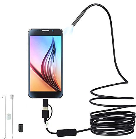 Endoscopio Android 3 in 1 Impermeabile IP67 USB Telecamera di Ispezione con LED Cavo Serpente Rigido per Dispositivo Tablet Smartphone (2m)