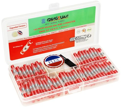 DINGYUAN 160Tlg Wärme-Schrumpf-Lötverbindungsbuchse mit Lötpaste, Niedrigschmelzender Lötverbinder Kit, Wasserdichte Isolierte Elektrische Selbstlötende Kabelverbinder wasserdicht Stoßverbinder
