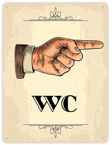 Vintage WC Richtungs Schild mit Hand nach rechts in beige