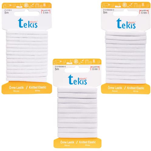 Reißfeste Gummiband Gummibänder Zum Nähen Breit 5 mm & 6 mm 8 mm 15 Meter Weiß Stark Gummilitze für Hosengummi Haushalt DIY Handwerk Stoffe Zum Nahen