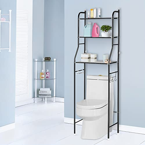 Holdfiturn Over Toilet Storage Unit 3 Tier Over Toilet Storage Rack Bathroom Shelf Organizer Stand Stainless Steel Saving Organizer Stand (Black)
