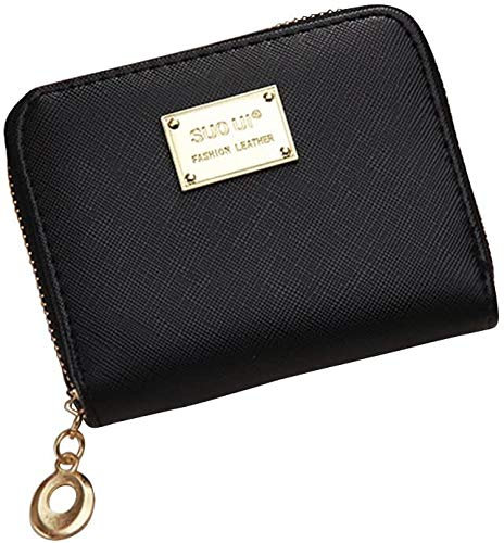 Portafoglio in finta pelle,Portafoglio da ragazza,Portafoglio da donna piccolo da donna, piccolo portafoglio con cerniera a portafoglio in finta pelle (nero), nero, 1