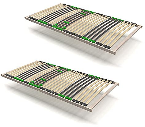 FixSTAR 7-Zonen Lattenrost 2er Set - 90x200 - Starr - Auch für Bettgröße 180x200 - Klappbar fertig montiert - 28 Birke Federleisten - Härtegradverstellung - Bettrost Für alle Matratzen - Vormontiert