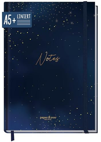 paper&you® Notizbuch A5+ liniert mit Gummiband Starry Night 156 Seiten, 78 Blatt - als Journal, Tagebuch, Notizheft - nachhaltig & klimafreundlich