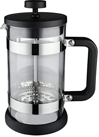 Café Olé Moderno Cafetière, French Press coffee maker, stainless steel mesh filter, robust glass body with heat resistant plastic handle, Black, 600ml (5 cups, 2 mugs)