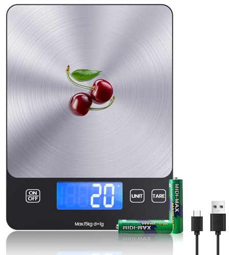 Bascula Cocina Digital de, Balanza Cocina USB C de Acero Inoxidable, Peso de Cocina Precisión de 1g, Bascula de Cocina Multifuncional con Función de Tara (escaleras de comida)