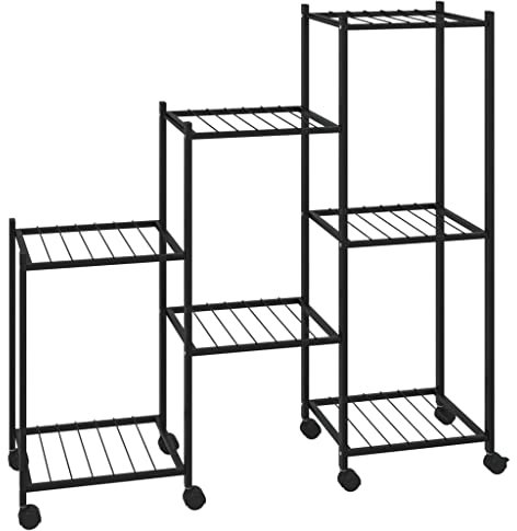 vidaXL Soporte para Flores con Ruedas Vertical Pie Pared Soporte Almacenaje en Baño Tendedero Plantas Estantería Perchero en Casa Hierro Negro