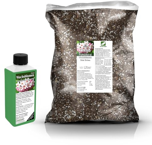 Umtopf - Set für Hoya Wachsblumen Porzellanblumen der Pflanzen-Sorten Carnosa, Kerrii u.a. - bestehend aus 10 Liter Spezial - Substrat und darauf abgestimmten Flüssigdünger (für Wachsblumen/Hoya)