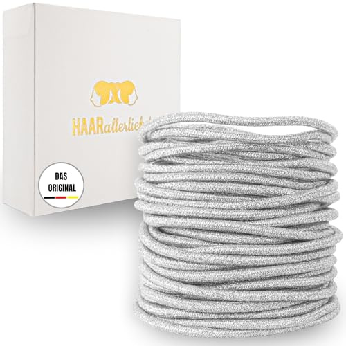 Haarallerliebst Haargummi Damen Silber für graues Haar (30 Stück | 1,5mm dünn) - Dünne Haargummis nahtlos für Zopf & Dutt - Haargummis Damen | Zopfgummi | Hair Ties