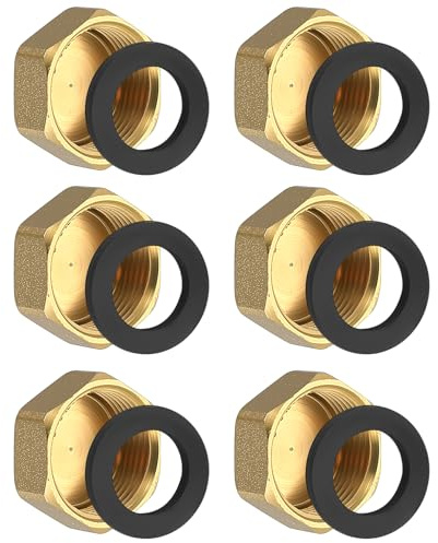 6 Stück Messing Kappe, Schlauchkappen Sechskant 3/4 Zoll, Ausflssverhinderer Blindstopfen, Innengewinde Endkappe Verschlusskappen Rohrkappe Messingfitting mit (6pcs Messing)