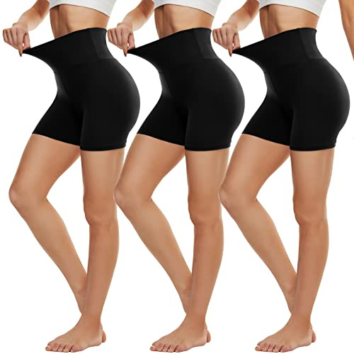 DDOBB Pantaloncini Sportivi Donna Anti Sfregamento, Yoga, Boxer, Ciclismo, Leggings, Shorts Vita Alta Hotpants (Nero*3, S-M)