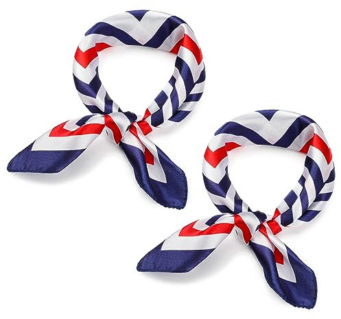 SATINIOR 2 Nautische Quadratische Imitierte Seidenschals Rot Weiß Blau Schals Damen Matrosen Halstücher (Trendig Stil, 50 x 50 cm)